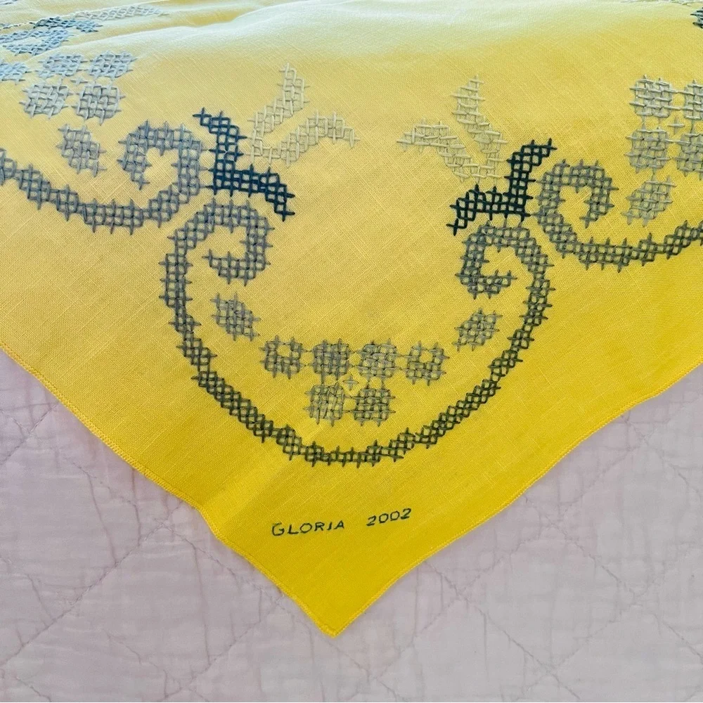 70”x50” Handmade Hand Embroidered Linen Tablecloth.